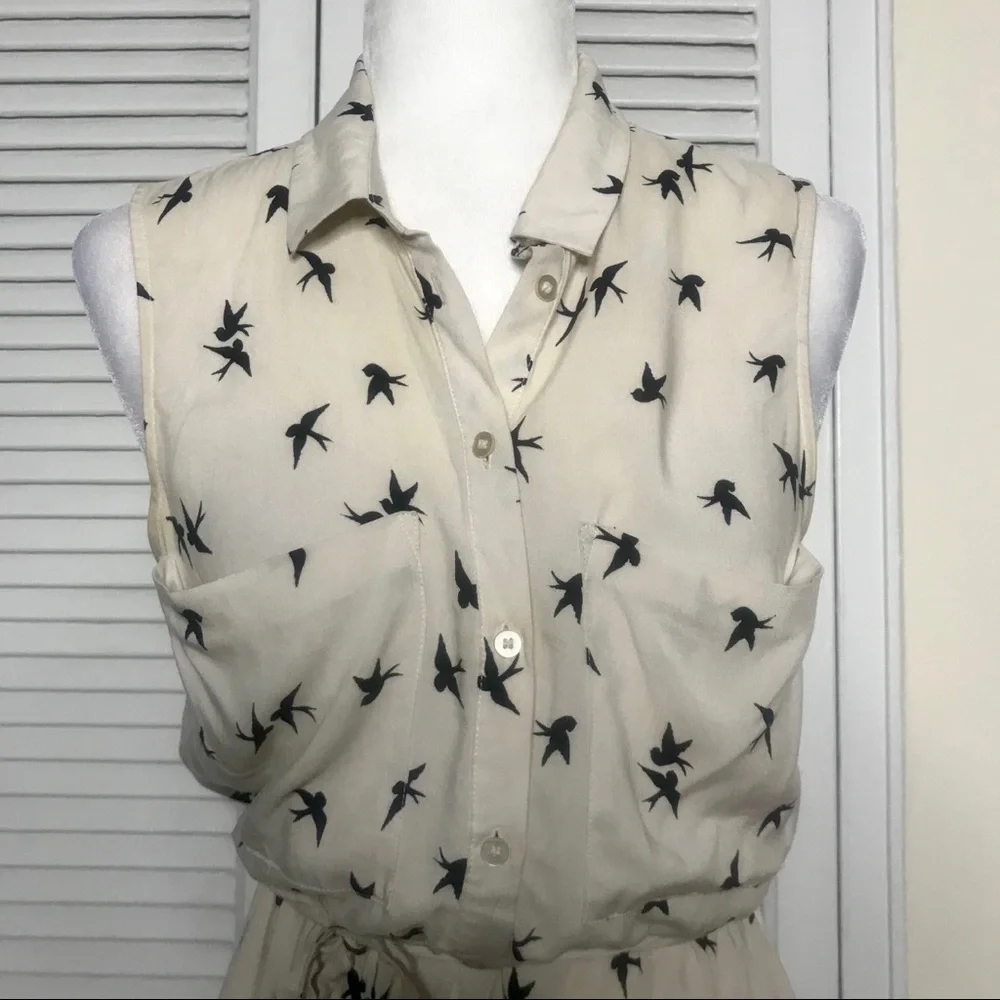 Beige Shirtdress w/ Black Bird Print by Divided - Picture 2 of 4